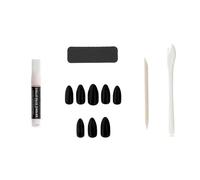 GLAMOUR PARIS - 24 uñas postizas Stiletto negro - Kit completo de pegamento, lima, palo, aplicador, 12 tamaños, manicura fácil