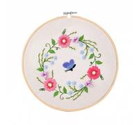 GlamourYard Bordado a mano 1 paquete con estampado floral aros de tela algodón, hilos colores y herramientas for manualidades costura Manualidades para mujeres(Flowers 5)