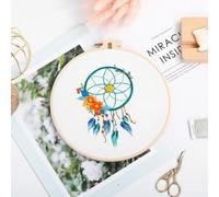 GlamourYard Bordado a mano Atrapasueños con carillón de viento. Gama completa kits punto cruz estampados. Incluye tela patrón, bastidor, colores, hilos y herramientas Manualidades para mujeres(Kit 1)