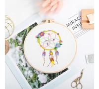 GlamourYard Bordado a mano Atrapasueños con carillón de viento. Gama completa kits punto cruz estampados. Incluye tela patrón, bastidor, colores, hilos y herramientas Manualidades para mujeres(Kit 2)