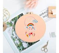 GlamourYard Bordado a mano Atrapasueños con carillón de viento. Gama completa kits punto cruz estampados. Incluye tela patrón, bastidor, colores, hilos y herramientas Manualidades para mujeres(Kit 3)