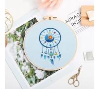 GlamourYard Bordado a mano Atrapasueños con carillón de viento. Gama completa kits punto cruz estampados. Incluye tela patrón, bastidor, colores, hilos y herramientas Manualidades para mujeres(Kit 4)