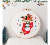 GlamourYard Bordado a mano Corona navideña completa con kits de punto cruz estampados, incluyendo tela patrón, bastidor, colores Manualidades para mujeres(Kit 4)