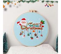 GlamourYard Bordado a mano Corona navideña completa con kits de punto cruz estampados, incluyendo tela patrón, bastidor, colores Manualidades para mujeres(Kit 1)