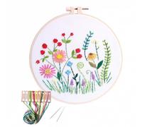 GlamourYard Bordado a mano Gama completa de iniciación que incluye instrucciones, tela estampada con bastidor patrón, hilos Manualidades para mujeres(Flowers 2)
