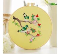 GlamourYard Bordado a mano Gama completa de kits punto cruz estampados Bird Flower, que incluyen tela con patrón, bastidor, colores, hilos y herramientas Manualidades para mujeres(Bird 2)