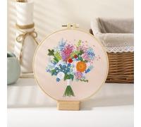 GlamourYard Bordado a mano Ramo con flores. Gama completa de kits punto cruz estampados, incluyendo tela patrón Manualidades para mujeres(Flower 3)