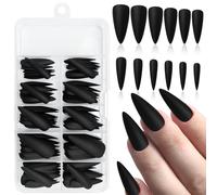 GlamRays 120 unidades Stiletto Press On Nails Long Full Cover Matt Negro False Nails Acrílico Color Puro Uñas postizas para mujeres y niñas DIY Manicura