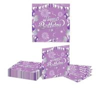 GlamRays 20 unidades Servilletas Happy Birthday Tema Lila y Plata Desechables de Papel para Fiesta de Cena Picnic Cóctel Decoraciones de Cumpleaños para Hombres Mujeres (Lila)