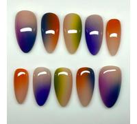 GlamRays 24 Piezas de Uñas Falsas Almendra Mediana Rosa con Degradado Arcoíris, Diseño Punteado, Uñas Acrílicas, Mezcla de Colores, Ombre, Cobertura Completa, Uñas Adhesivas