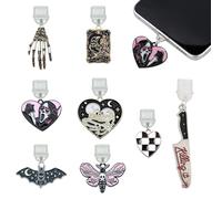 GlamRays 8 Piezas USB Tipo C Tapones Protector contra Polvo Halloween Fantasmas Oscuros Diseño de Murciélago Compatible con Kindle, Smartphones y Tabletas Reutilizable Fácil