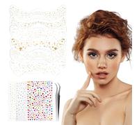 GlamRays 9 hojas de purpurina pecas tatuaje facial, pecas, brillo facial, tatuaje, maquillaje, brillo, marcas de pegamento, oro, plata, joyas, piedras preciosas, media magia, marcas de pegamento