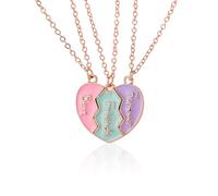 GlamRays BFF - Collar para 3 corazones rotos con colgante magnético para el mejor amigo, regalo de joyería de amistad, multicolor, L