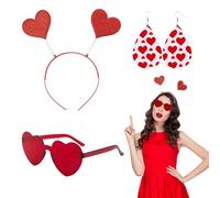 GlamRays Disfraz de San Valentín Corazón Diademas Gafas Pendientes Corazón Cabeza Bopper Accesorios para el Cabello para Vacaciones Festival Fiesta Mujeres, rojo, L