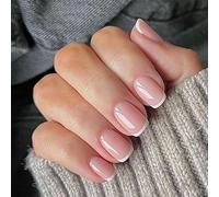 GlamRays French Tip Press on Nails Short Square für Frauen Fake Nails Press on Nail Tips Acrylnagelkunst Kit Klebe Nagel Full Cover Klassisch Rosa Weißer Rand Falsche Nägel 24 Stück