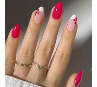 GlamRays - Juego de 24 uñas postizas ovaladas cortas, uñas francesas de material acrílico, con dibujo floral, ajuste perfecto, para verano