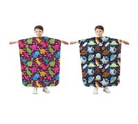 GlamRays Kinder Haarschneideumfang 2er Set 100x140cm Impermeable Antiestático Ajustable con Motivos de Dinosaurios y Cohetes Espaciales para Niños y Niñas