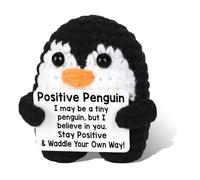 GlamRays Mini pingüino Positivo Regalos Inspiracionales, Tejidos a Mano Crochet Animales Cute Decoración, Animación Emocional Regalos Ridículos Para Cumpleaños Apoyo Pingüino