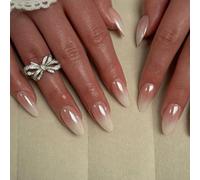 GlamRays Paquete de 30 uñas postizas cromadas de longitud media, color blanco, punta francesa, a presión, color rosa, brillante, mate, cobertura completa