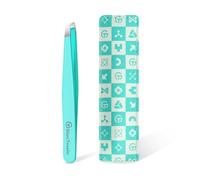 GlamTweeler Expert - Pinzas de depilación de cejas con funda de cuero, punta inclinada de alta precisión, pinzas de acero inoxidable para hombres y mujeres (color azul huevo de Robin)