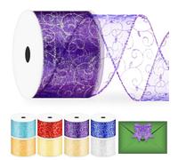 Glarks 1 rollo de 6,3 cm x 9,15 m de color lila con purpurina, cinta de organza con alambre de purpurina, cinta de organza con borde metálico para decoración de árbol de Navidad, paquete de regalo