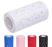 Glarks 1 rollo de TUL brillante de 15cm x 50 yardas (150 pies), malla de blanca con cinta de hilo, adecuado para la ducha de bebé de cumpleaños de boda de falda de image