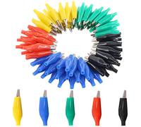Glarks 100 pinzas de cocodrilo de 28 mm, pinzas de prueba eléctricas de cocodrilo con cubierta protectora de aislamiento negro/rojo/amarillo/azul/verde para pruebas de laboratorio