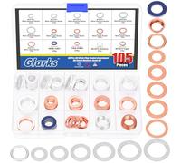 Glarks 105pcs 15 tamaños Automotive Oil Drain Plug Kit M10 M12 M14 M16 M18 M20 Aluminio Cobre Acero Aceite Crush Washer Seal Oil Drain Plug Crush Arandela