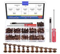 Glarks 110 juegos de remaches de cuero Chicago de 6 tamaños con punzón y kit de destornillador, M5 x 4/5/6/8/10/12 mm, remaches de clavos para manualidades de cuero (bronce rojo)