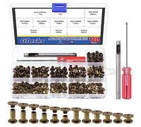 Glarks 110 juegos de remaches de cuero Chicago de 6 tamaños con punzón y kit de destornillador, M5 x 4/5/6/8/10/12 mm, tornillo de poste de encuadernación de botón Chicago para manualidades de cuero