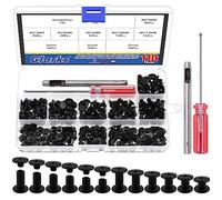 Glarks 110 juegos de remaches de cuero Chicago de 6 tamaños con punzón y kit de destornillador, M5 x 4/5/6/8/10/12 mm Chicago Button Binding Post Screw Nail Rivets para bricolaje artesanía (negro)