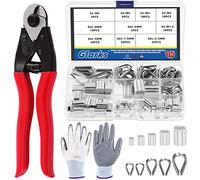 Glarks 117 máquinas de corte de cuerdas de acero pesadas de 8 pulgadas y fundas de anillo de prensado de aluminio y fundas de cable de acero inoxidable, con kits de combinación de guantes anti