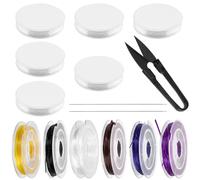 Glarks 12 Rollos de Juego de Cuerda de Pulsera elástica, 6 Rollos de Cuerdas elástica Transparente 0,4/0,5/0,6/0,7/0,8/1 mm y 6 Rollo de Cuerdas de Perlas de 6 Colores 0,8 mm