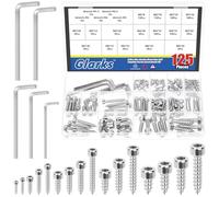 Glarks 125pcs M2 / M3 / M4 / M5 / M6 Plata Hex Socket Head Cap Self-Tapping Screw Kit, 120pcs 16 Tamaños Hexagonal Socket Head Cap Madera, 5pcs 5 Tamaños Hex Llave para Construcción Carpintería