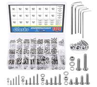 Glarks 1325 piezas métricas M2 M3 M4 M5 M6 cabeza de botón hexagonal tapón de tornillo kit surtido de tornillos de cabeza redonda Allen con tuercas hexagonales arandelas planas juego de arandelas de