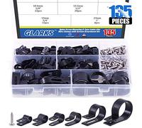 Glarks 135Pcs 6 tamaños 1/4 ''-1'' Negro Nylon Tornillo Montaje de Pinza de Cable Tipo R con 132Pcs Tornillos para Alambre, Cable, conducto y Cable Kit de conducto (Negro)
