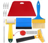 Glarks 14 herramientas de papel pintado, kit de herramientas de alisado de papel tapiz con escobilla de goma, rodillo de costura, cepillo de papel tapiz, cuchillo de manualidades, cinta métrica para
