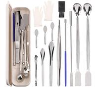 Glarks 14 piezas de llenado de cápsulas micro kits de cucharas de laboratorio cuchara de muestreo espátula de laboratorio pequeña mezcla espátulas polvos herramienta de manipulación para polvos tapa