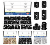 Glarks 150pcs M6 x 10/12/15/20mm Black Barrel Cross Dowels Slotted Nut Kit, incluye 100pcs Barrel Nut, 25pcs M6 x 10mm 4-pronged Tee Nut,Hex Socket Threaded Insert Nuts para tornillos de muebles