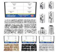 Glarks 150pcs M6 x 10/12/15/20mm Niquel chapado barril cruz Dowels ranurado Kit de tuerca, incluye 100pcs barril tuerca, 25pcs M6x10mm 4-punta tee tuerca, 25pcs M6x15mm hex socket tuercas roscadas