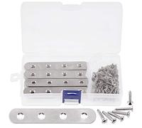 Glarks 20 conjuntos soportes rectos planos de acero inoxidable de 100 mm / 4 pulgadas reparación de placas de unión conector de soporte de fijación y conjunto de tornillos de auto-roscado de 80 piezas