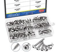 Glarks 200 piezas M5 x 12 mm/16 mm/20 mm/25 mm/30 mm/40 mm Phillips Truss Head Sheet Metal Tek Tornillos Surtido Kit de 6 tornillos de madera autoroscantes de cabeza plana métrica