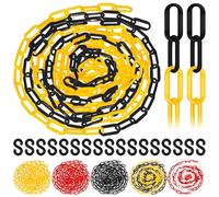 Glarks 21 barreras de cadena de plástico de 5 m x 6 mm, eslabones de cadena de plástico amarillo y negro, cadena de barrera de seguridad para control de multitudes, línea de cola, estacionamiento