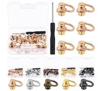 Glarks 21 remaches de anillo en D, botones de cabeza de poste de bola de 5 colores, remaches redondos giratorios con destornillador, para bolsos, cinturones, manualidades de cuero (oro claro)