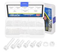 Glarks 330pcs M3 blanco Nylon Hexagonal Socket Tornillo, 4/5/6/8/10/12 mm Hex Socket Head Cap Tornillo, Nylon Allen, Tornillos de accionamiento con tuercas y arandelas