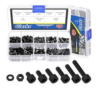 Glarks 330pcs M3 Negro Nylon Hexagon Socket Tornillo, 4/5/6/8/10/12 mm Hexagonal Cabeza Tornillo de cabeza de zócalo Tornillo de cabeza Allen de Nylon Tornillos de accionamiento con tuercas y