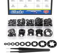 Glarks 351pcs 65Mn Stahl Interne Diente Star Lock Arandelas Surtido Kit M2 M2.5 M3 M4 M5 M6 M10 M12Velocidad Rápida Discos de Bloqueo Push On