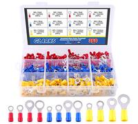 glarks 360pcs 22 - 16/16 - 14/12 - 10 Gauge Mixed desconexión rápida eléctrica aislante m4/5/6/8 Terminales de anillo Crimp Conectores Surtido Kit