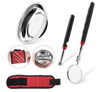 Glarks 4 bandejas magnéticas para herramientas con herramienta de recogida magnética para piezas, tornillo de tuerca, herramienta de metal