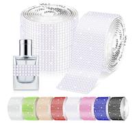 GLARKS 4 rollos de cinta autoadhesiva de diamantes de imitación de 364 cm, 4/6/8/12 filas de calcomanías de diamantes de imitación brillantes, rollo de cinta de diamantes de imitación para decoración